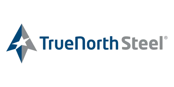 Logo with a blue and gray compass design on the left and the text 