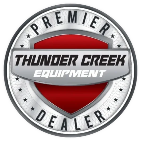 A round silver and red badge with the words "Premier Dealer" around the edge and "Thunder Creek Equipment" in bold letters across the center, representing excellence in Fuel System Installation & Repair in Minnesota.